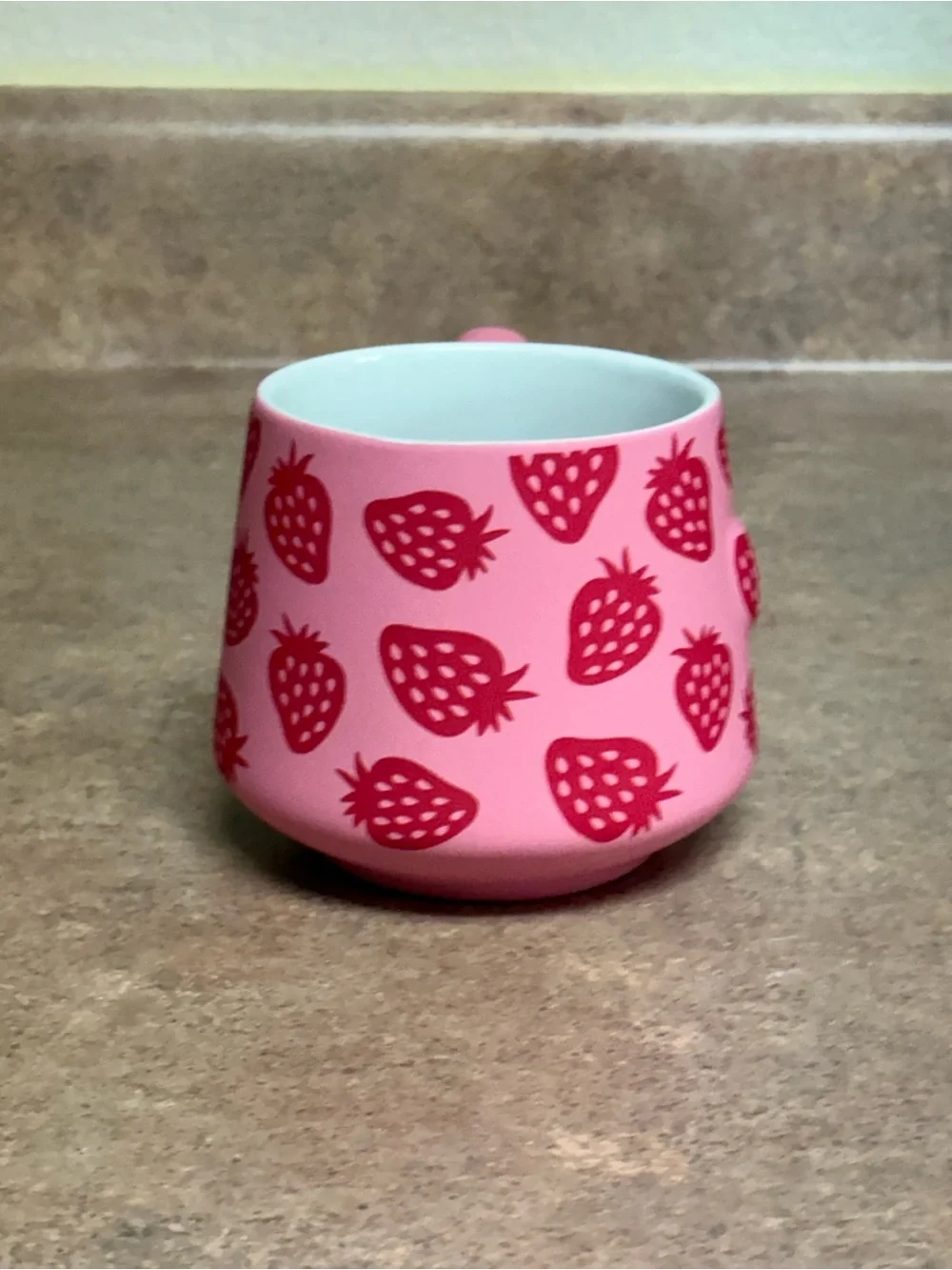 Glory Haus 3D Strawberry Ceramic Coffee Mug Pink Raised Strawberry Cottagecore